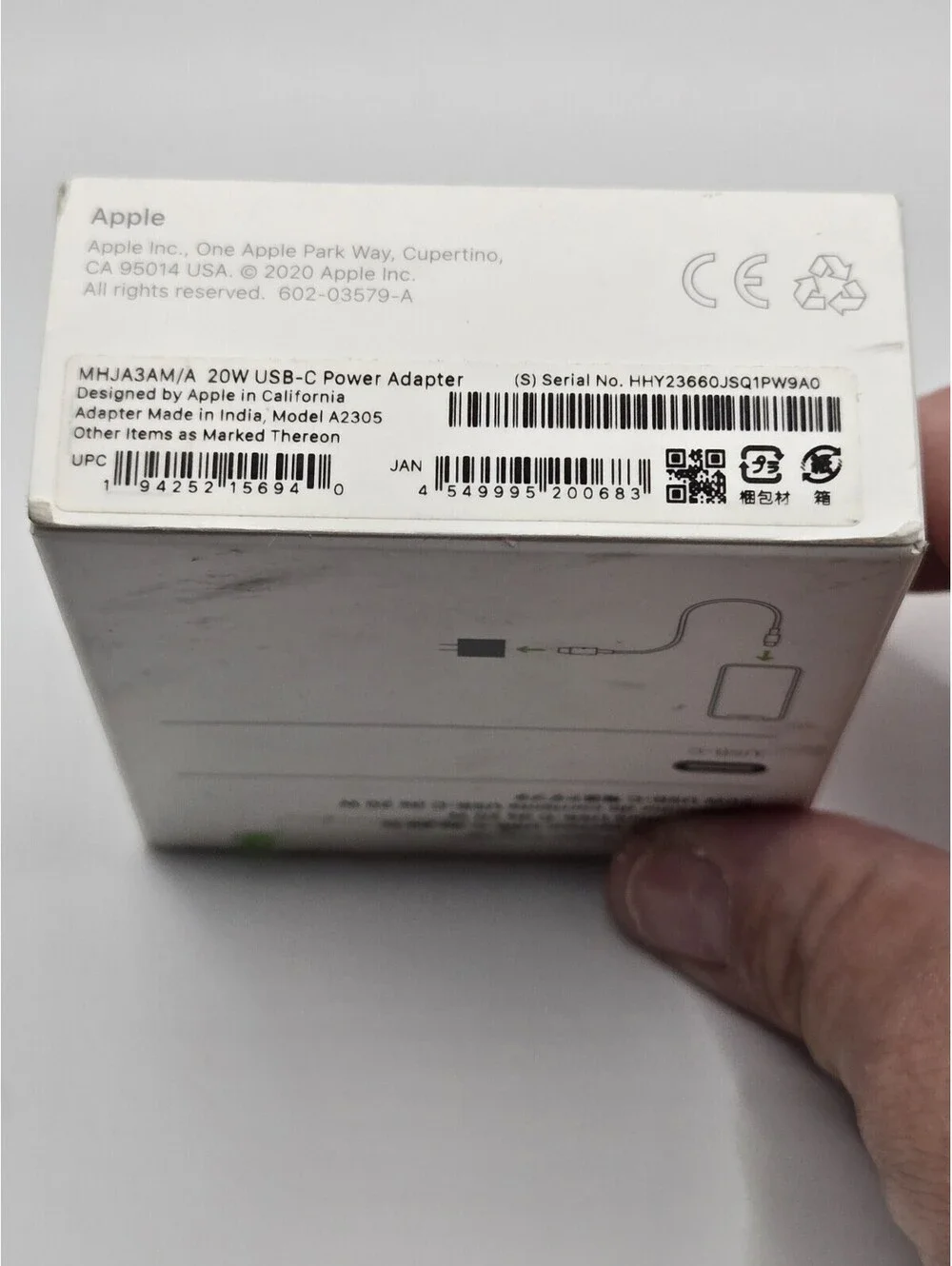Genuine Apple A2305 MHJA3AM/A 20W USB-C Power Adapter White in Retail Box